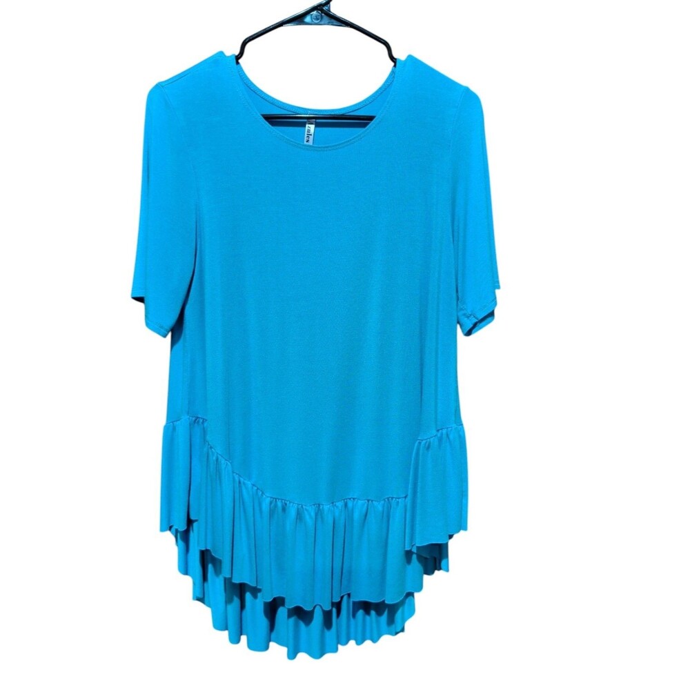 Azules Women’s Boutique  Tunic Ruffle Top Medium Aqua Blue